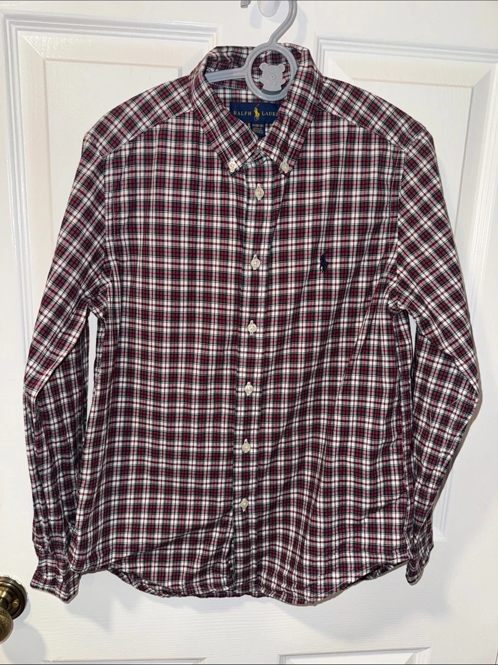 Ralph Lauren Boys Red, Green & White Plaid Button-Down Shirt Size 10/12 (M)